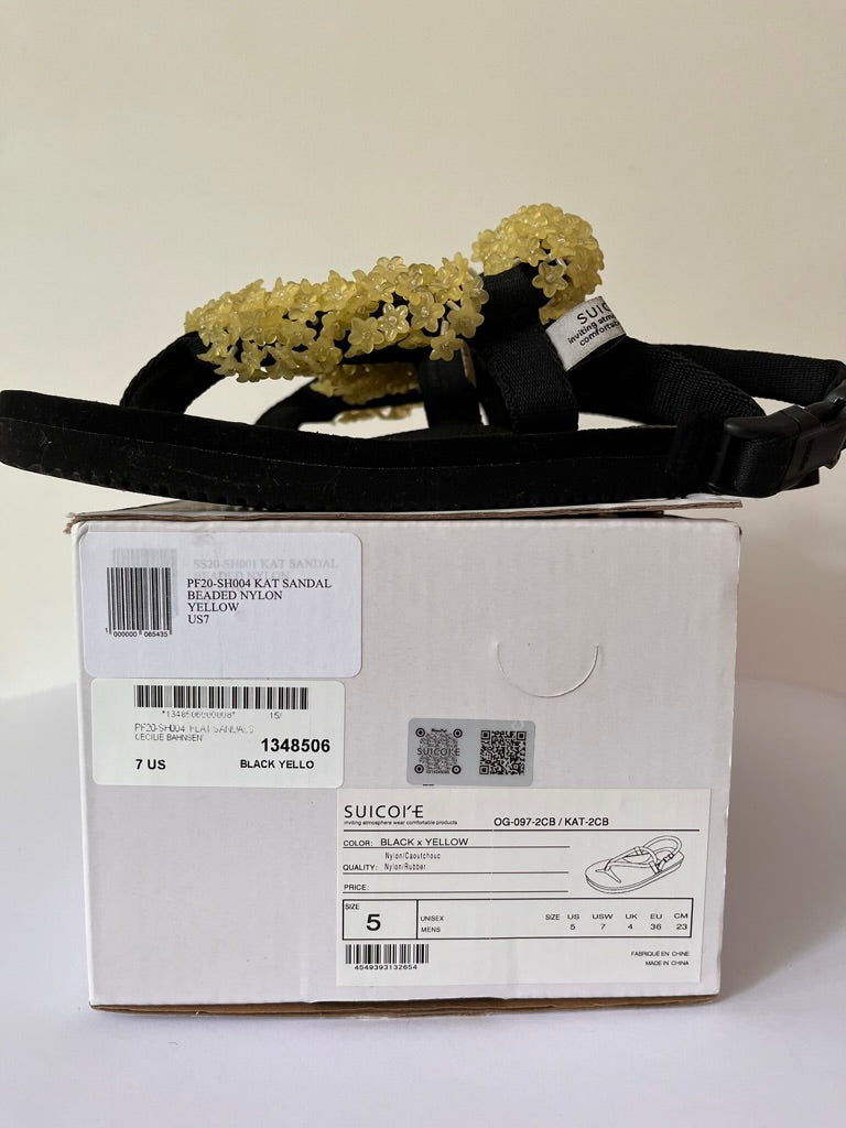 Cecile Behansen x Suicoke KAT Sandals in Black/Yellow.