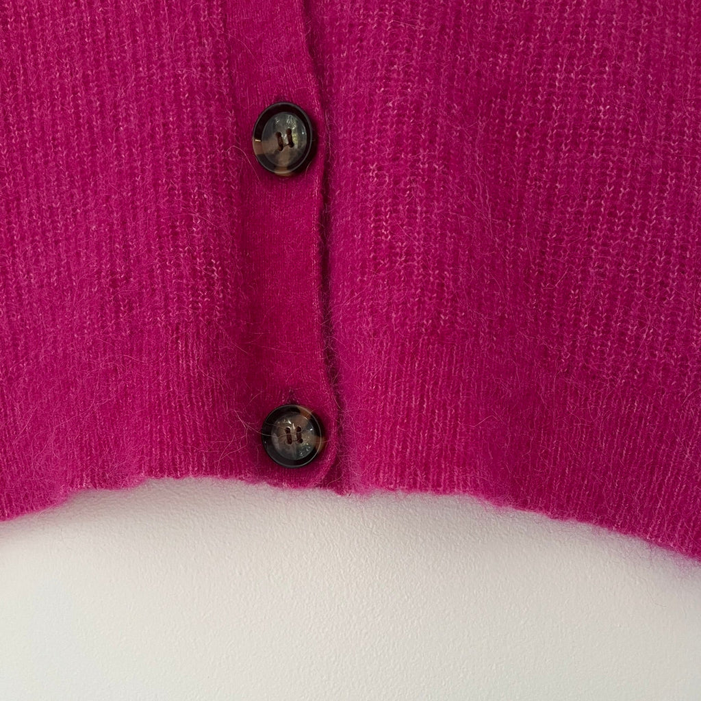 Ganni Wool Cardigan in Magenta.