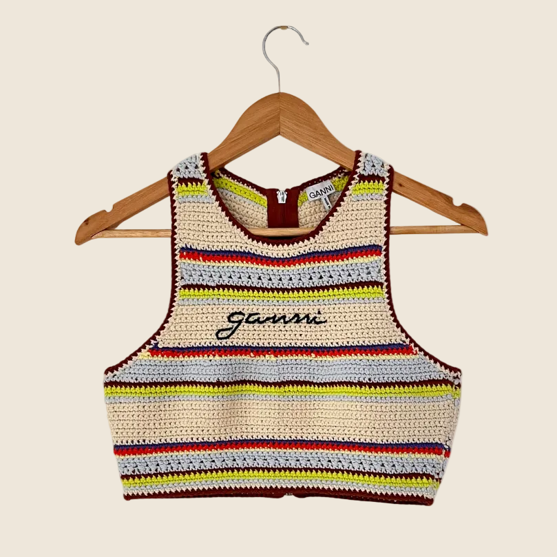 Ganni Crochet Crop Top Size 36/AU8.