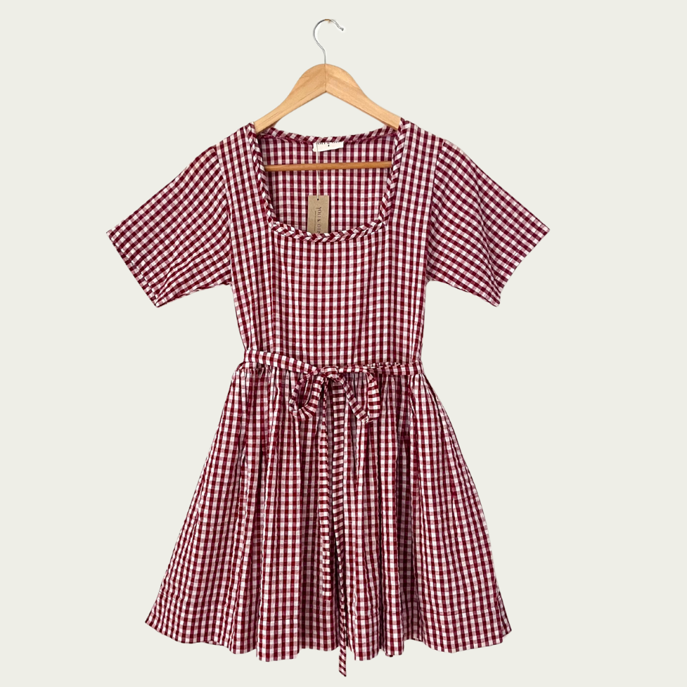 Yoli & Otis BNWT GEORGE Dress in Red/Wine Gingham Size 8.