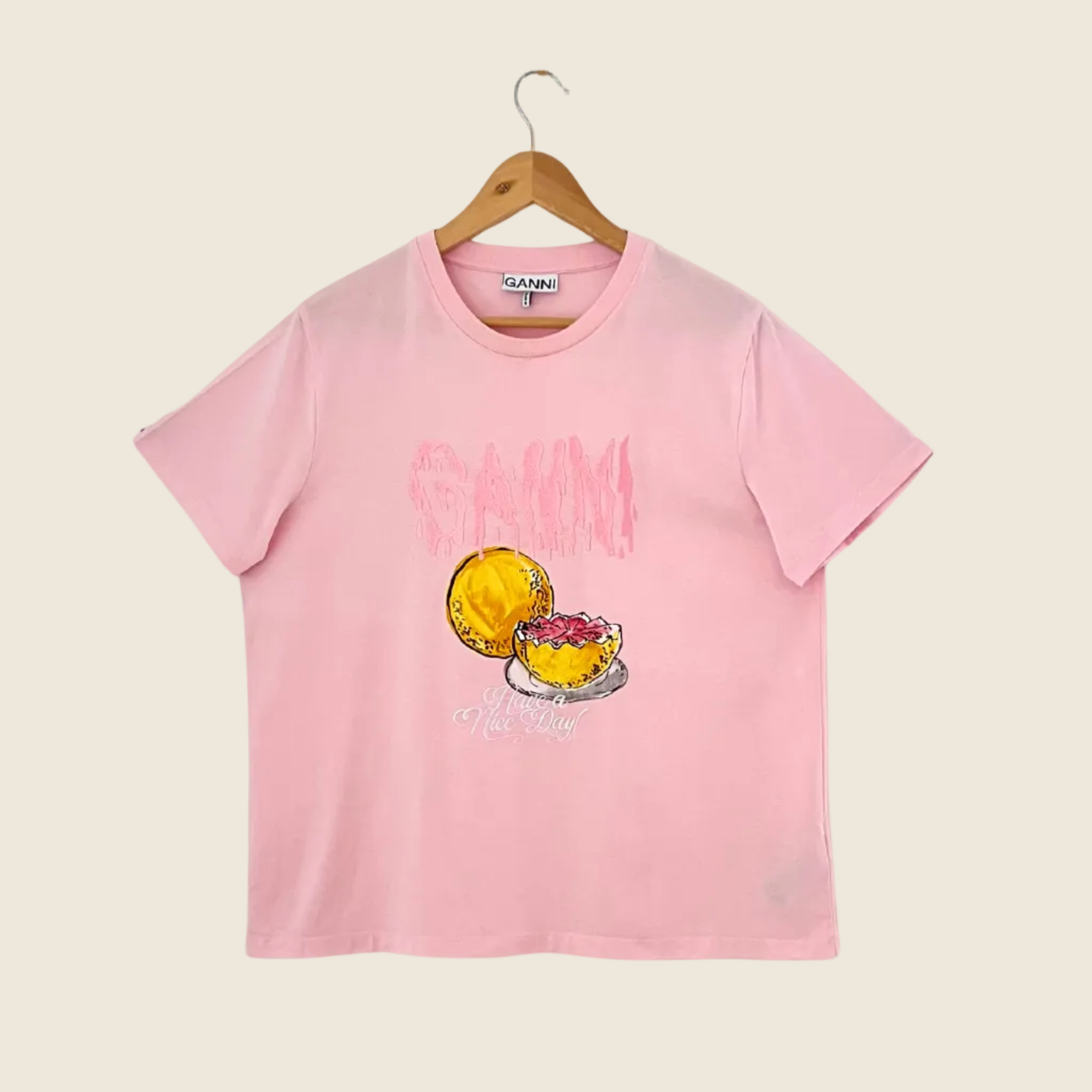 Ganni Jersey Grapefruit Tee Size L.