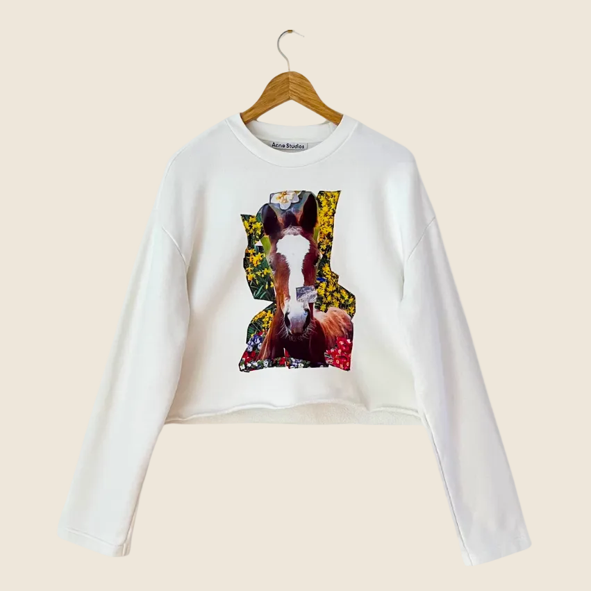Acne Studios Digital Print Sweatshirt In Optic White Size XS.