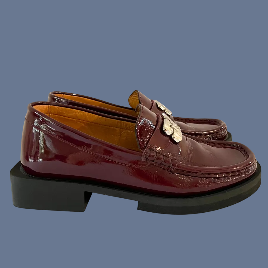 Ganni BUTTERFLY Loafers in Burgundy Size 38.