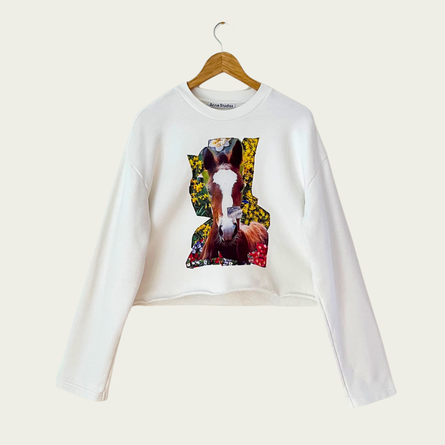 Acne Studios Digital Print Sweatshirt In Optic White Size XS.