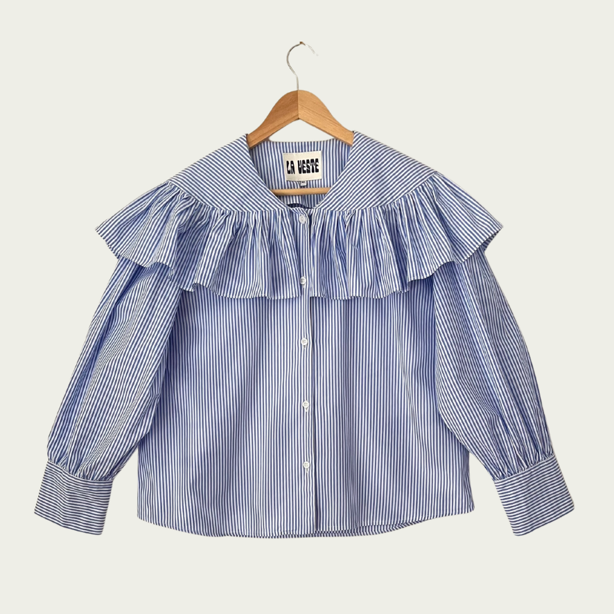 La Veste TABLA Cotton Shirt in Blue/White Stripe Size XL.