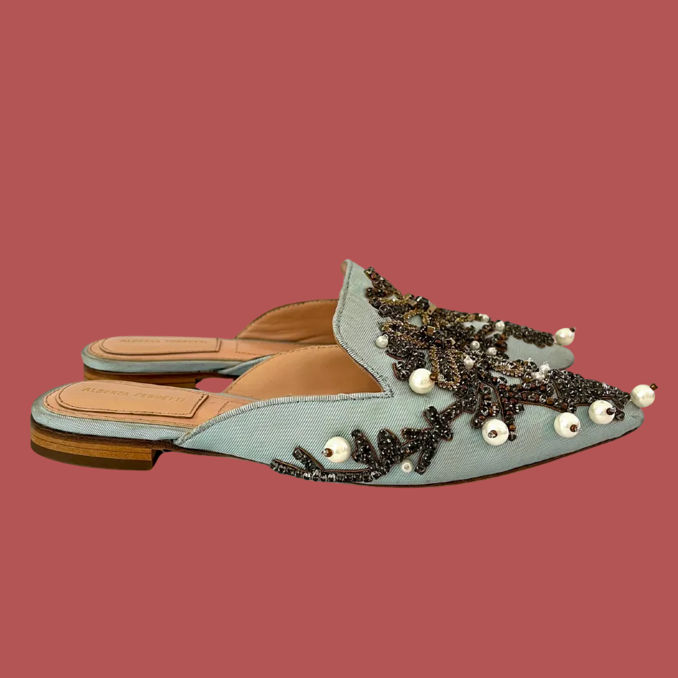 Alberta Ferretti Archive Beaded Slides Size 36.