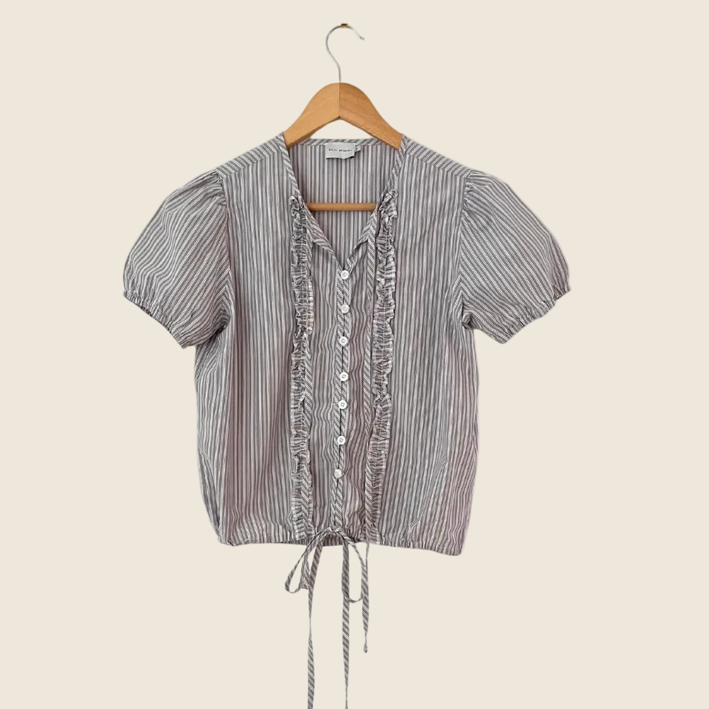 Deiji Studios DOUBLE Frill Top in Sea Stripe Size XXS.