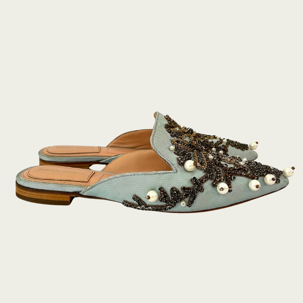 Alberta Ferretti Archive Beaded Slides Size 36.