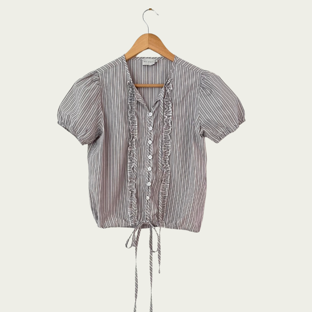 Deiji Studios DOUBLE Frill Top in Sea Stripe Size XXS.