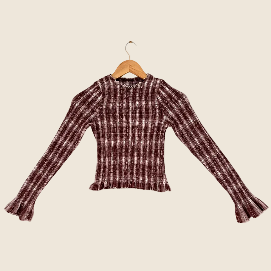 Après Studios CACAO Plaid Ruched Top Size M.