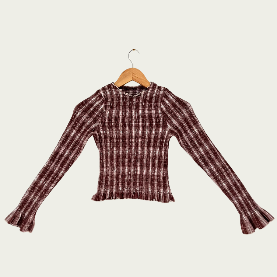 Après Studios CACAO Plaid Ruched Top Size M.