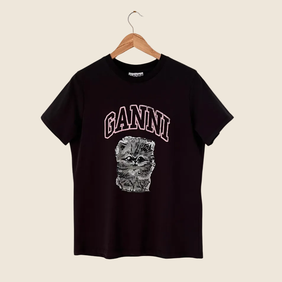 Ganni Kitten T-shirt in Phantom Size M.