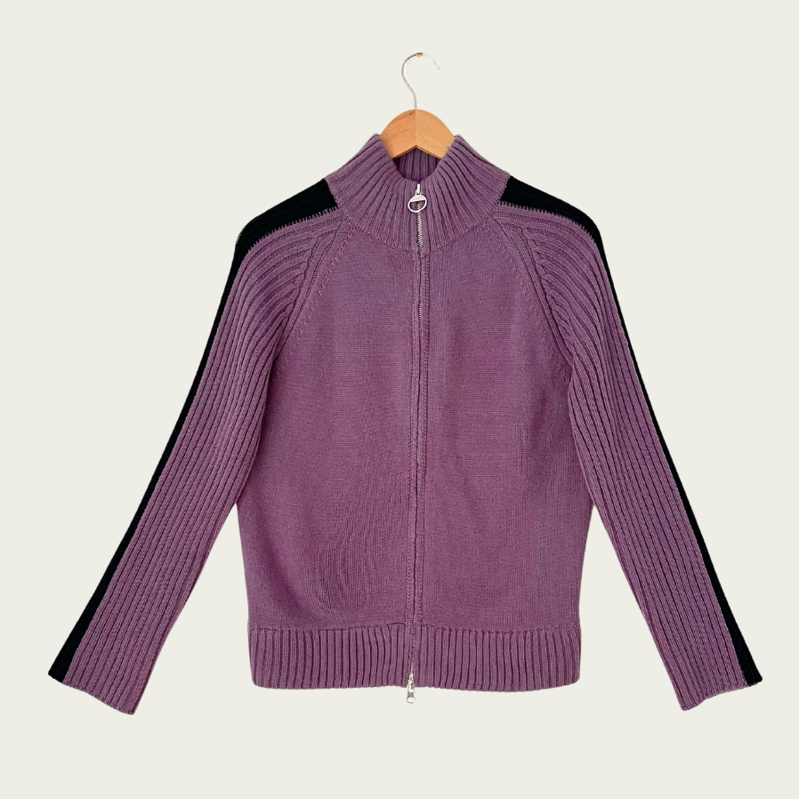 Open YY 2 WAY Zip Track Knit Jacket in Purple Size 2/M.