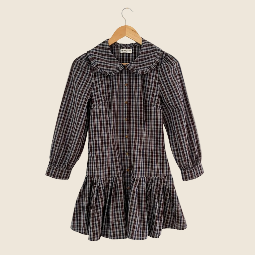 My Mum Made It Pleat Shirt Dress In Dark Check Size S.