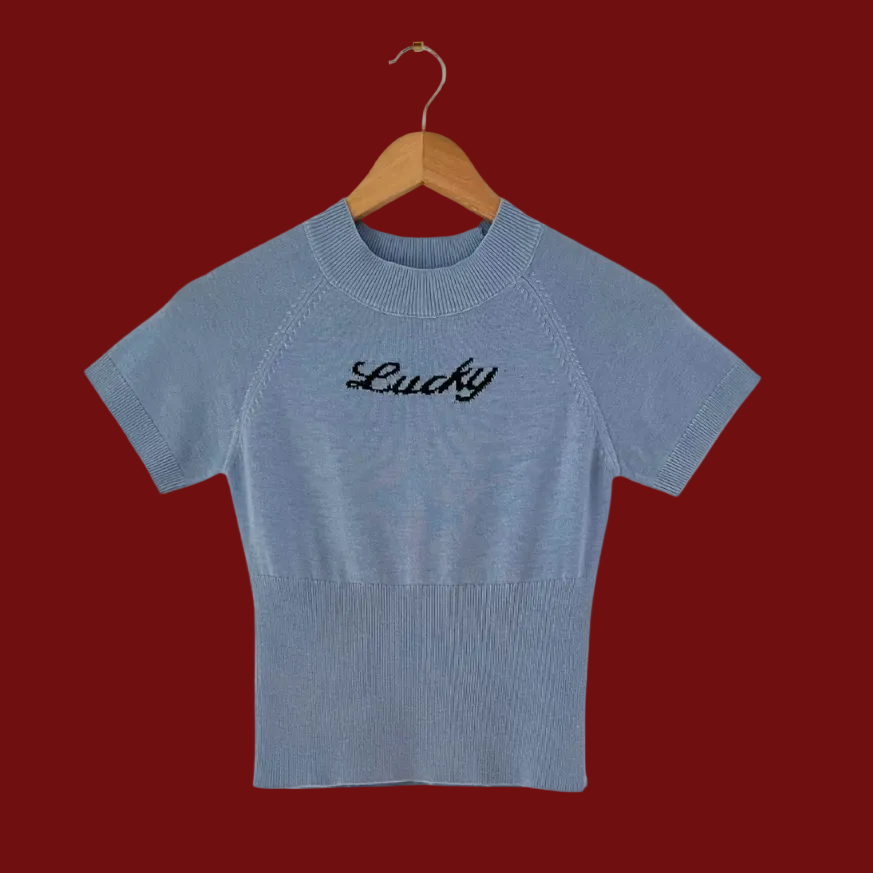 Little Yarn LUCKY Knit Top in Blue.