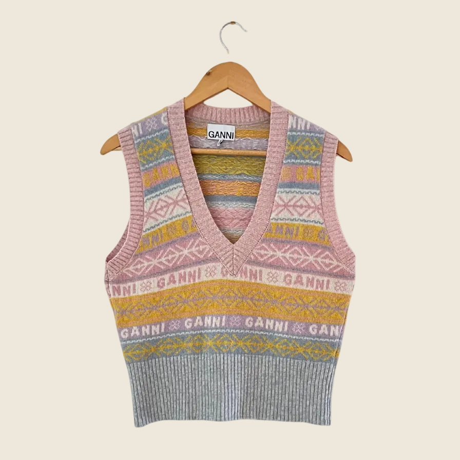 Ganni V Neck Logo Vest Size S.