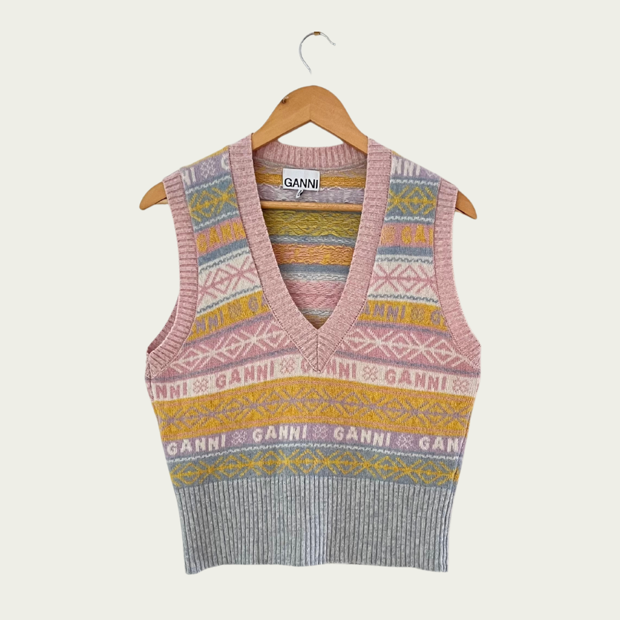 Ganni V Neck Logo Vest Size S.