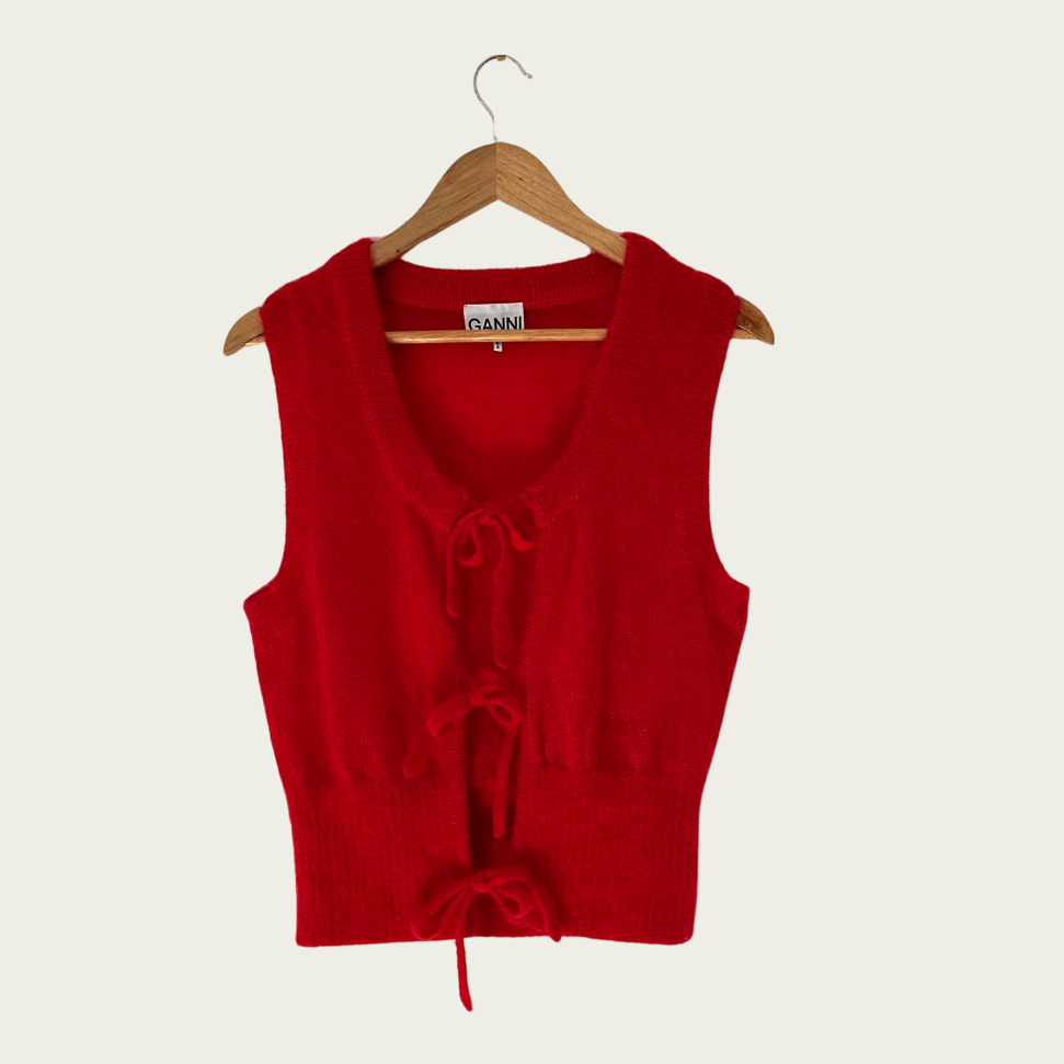 Ganni Light Mohair String Vest in Racing Red Size S.