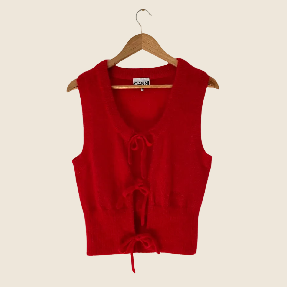 Ganni Light Mohair String Vest in Racing Red Size S.