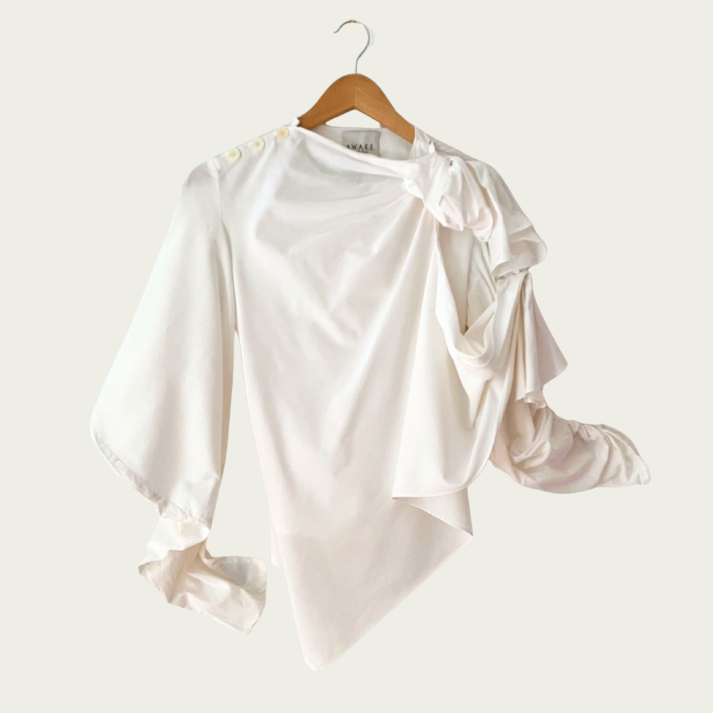 A.W.A.K.E MODE Asymmetrical Ruched Shirt Size 38/AU10.
