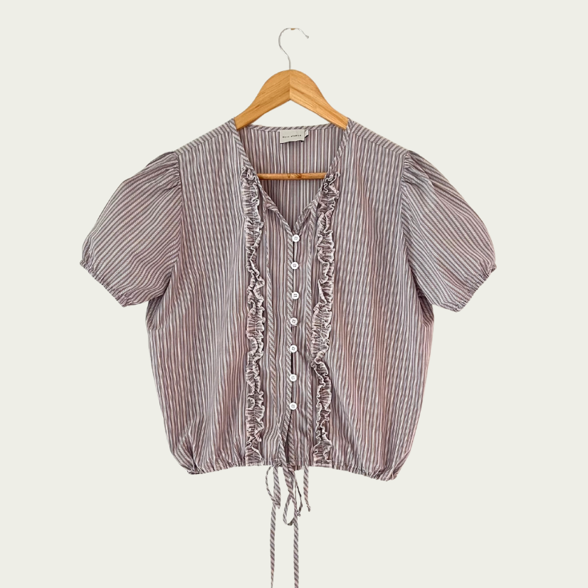 Deiji Studios DOUBLE FRILL Top in Sea Stripe Size M.