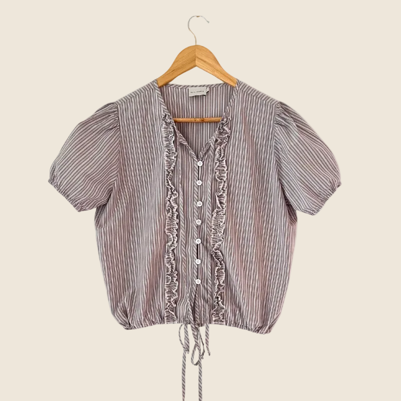 Deiji Studios DOUBLE FRILL Top in Sea Stripe Size M.