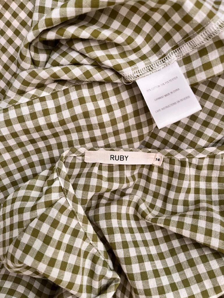 Ruby NZ Tie Front Gingham Top in Green.
