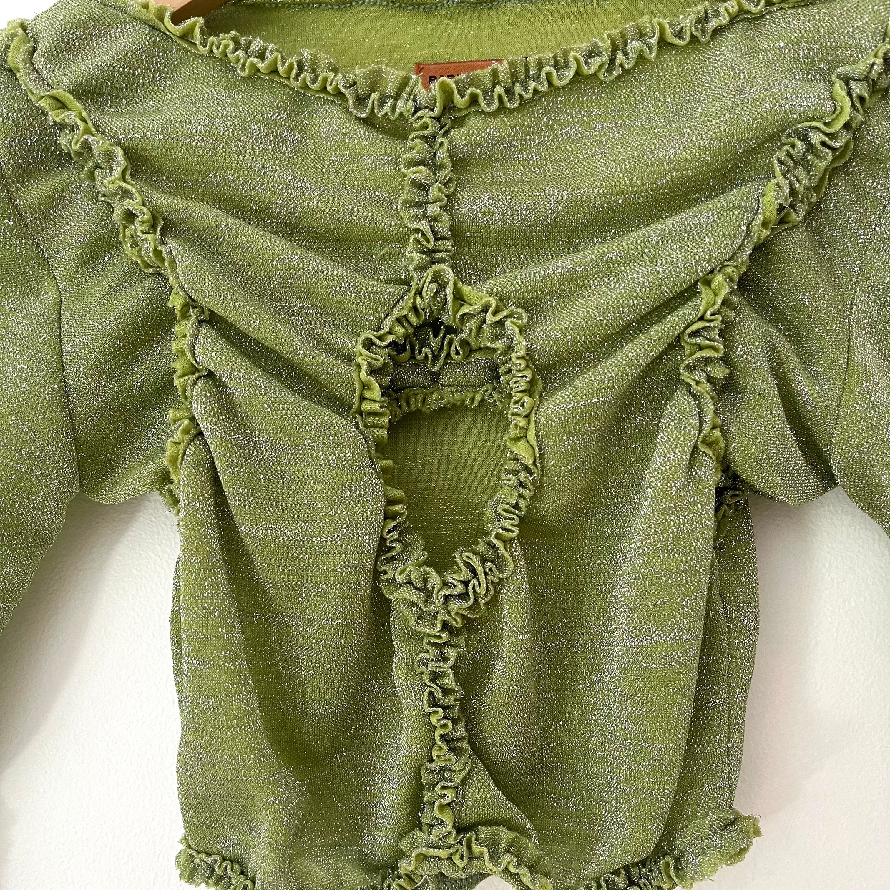 Barragán XOCHI Ruffle Center Hole Shirt in Metalic Green.