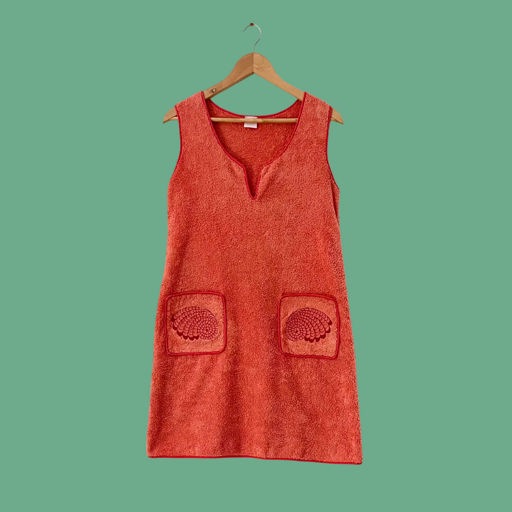 Loretta Caponi VERONICA Cotton Terry Mini Dress in Coral Pink.