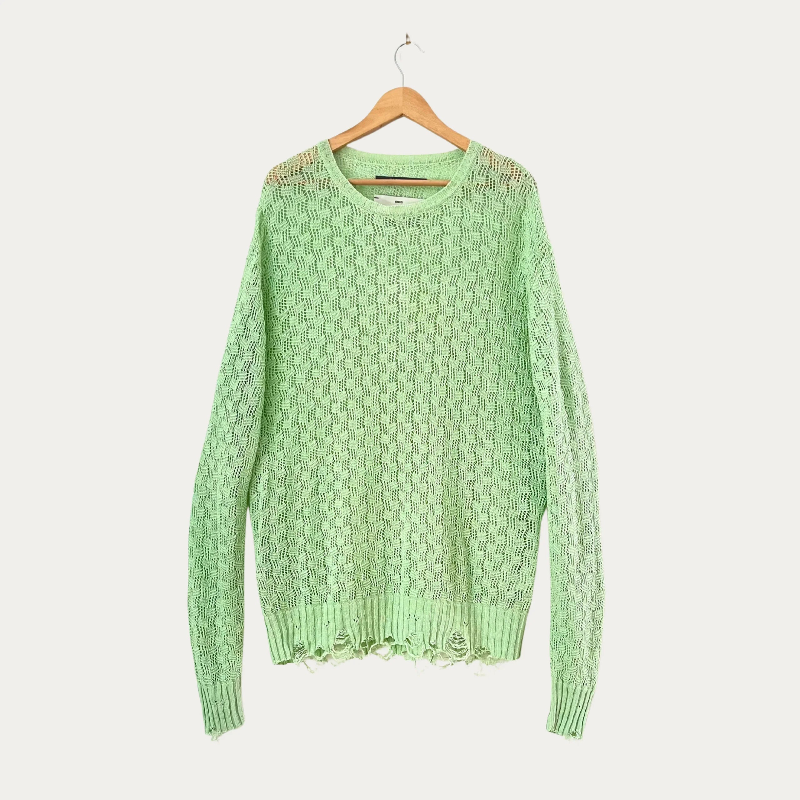 Song For The Mute Green Distressed Sweater Size M.