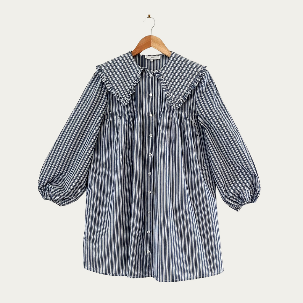 Boii Smock Striped Mini Dress in Blue.