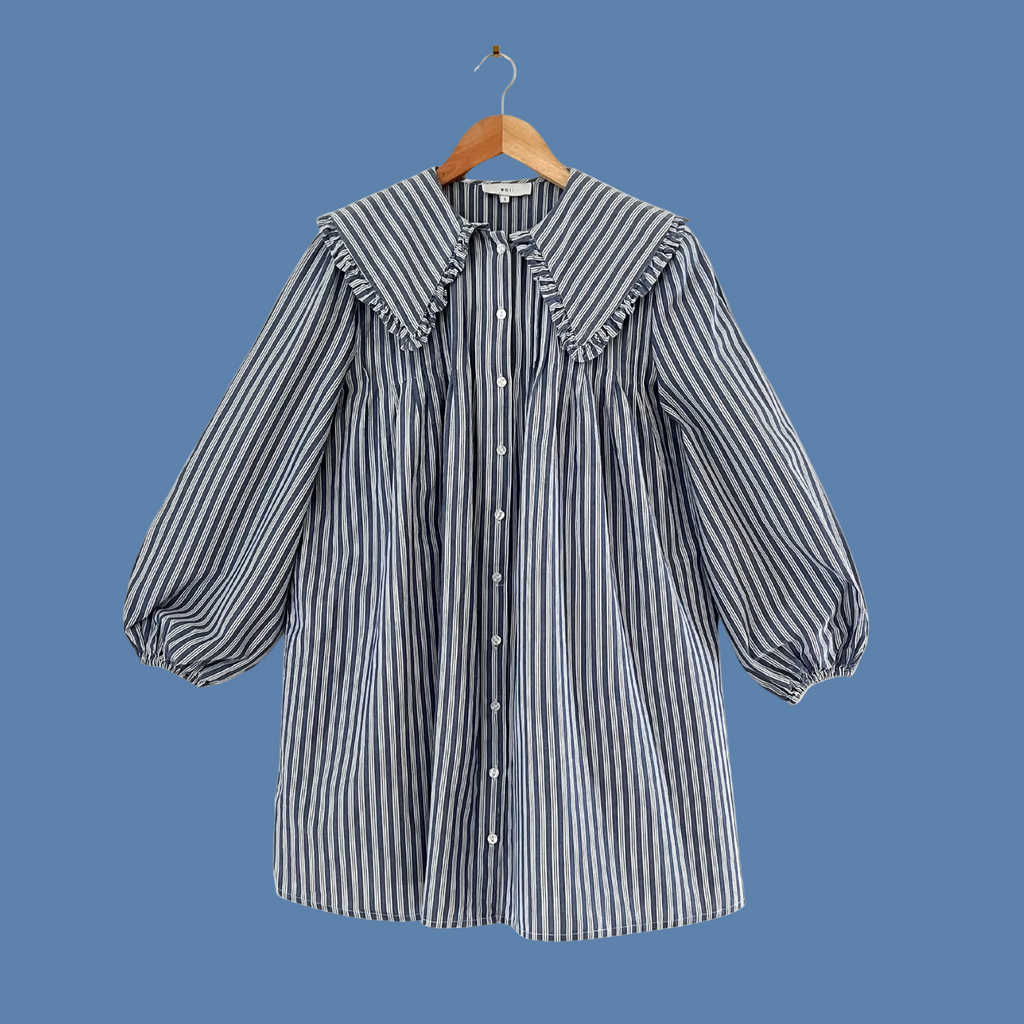 Boii Smock Striped Mini Dress in Blue.