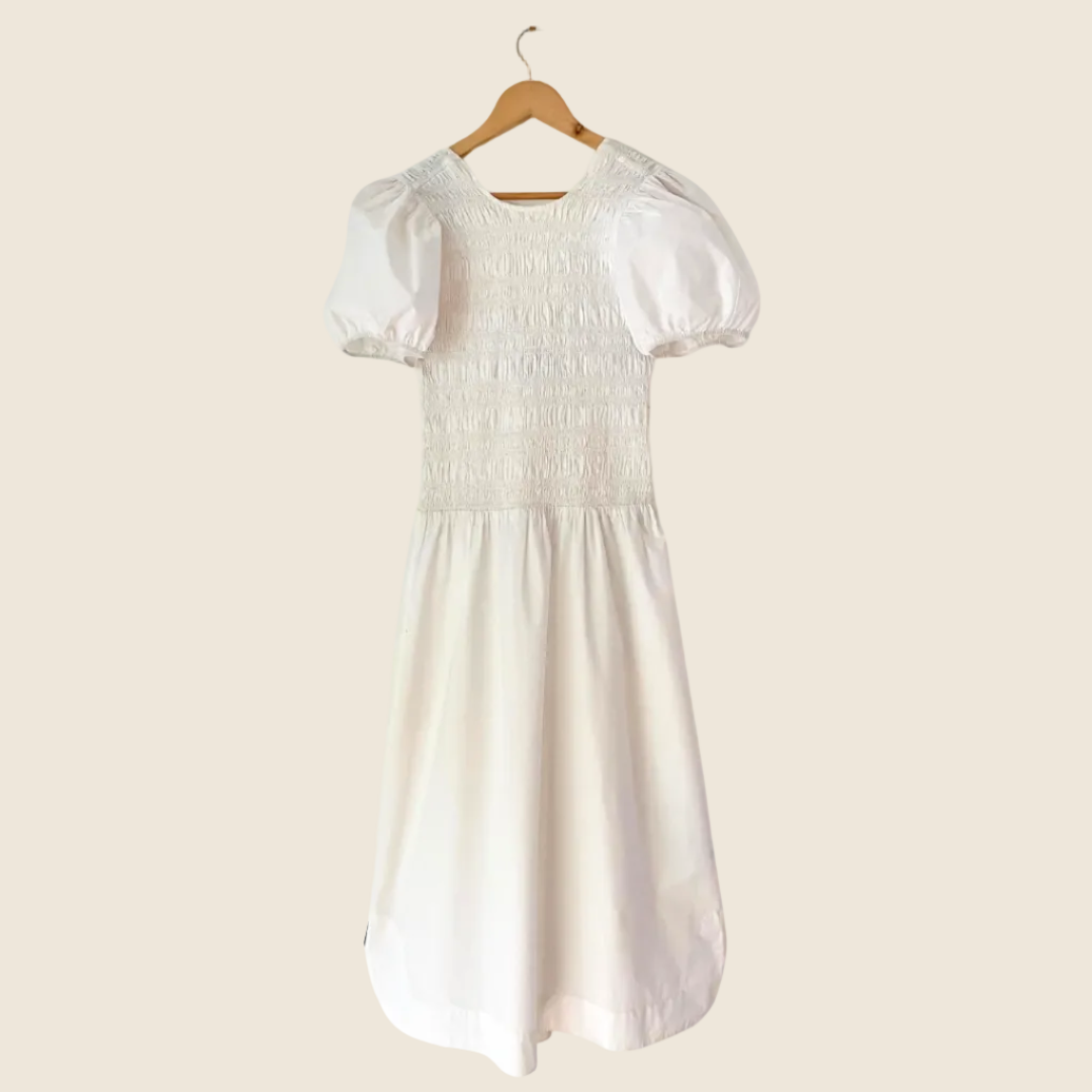 Ganni Cotton Poplin Shirred Midi Dress Size 38/M/AU10.