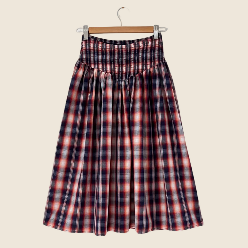 Après Studios Shirred Midi in Grape Plaid Size XS.