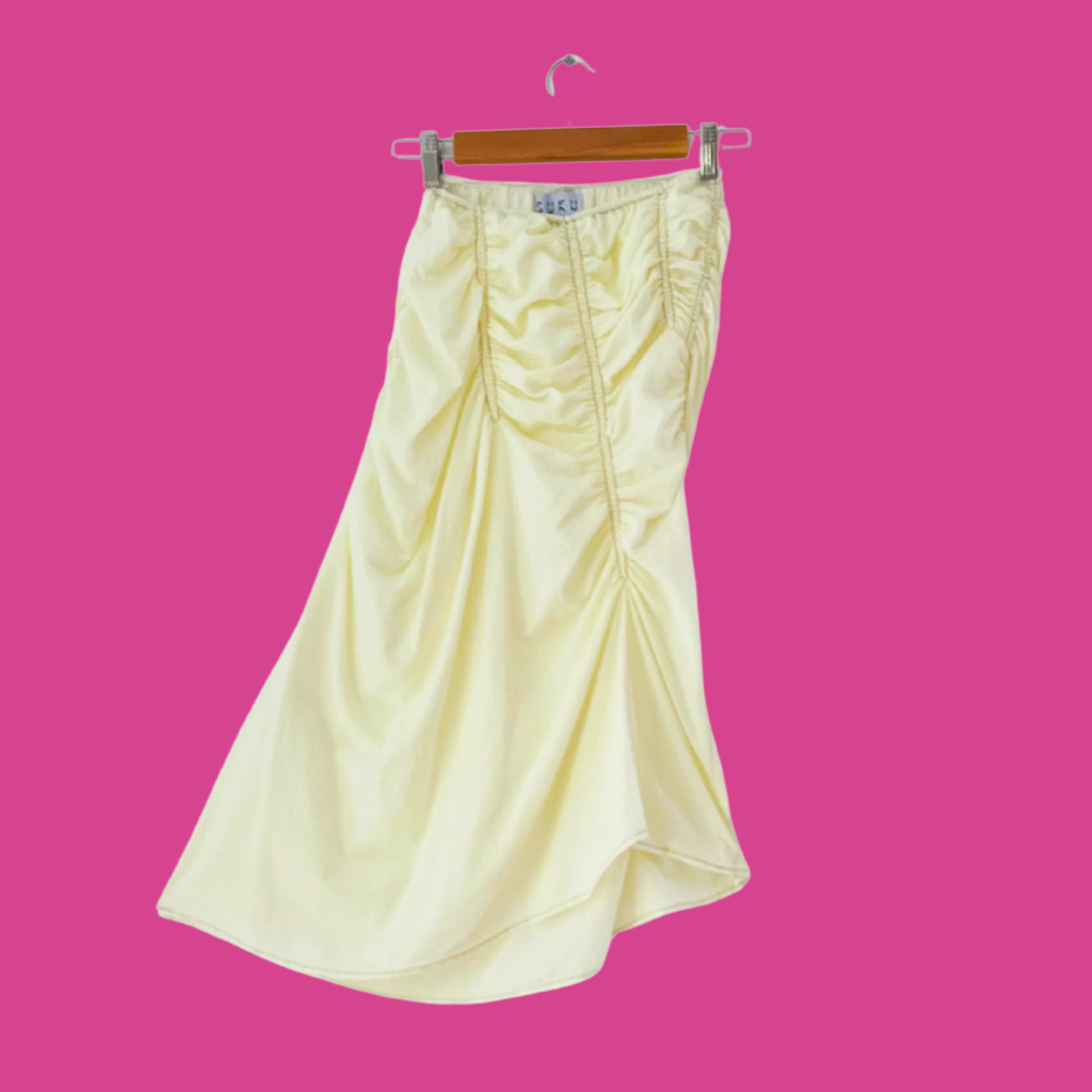 Suku Home Ruched Midi Skirt in Butter.