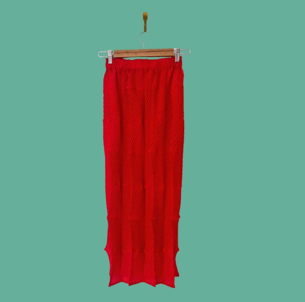 Alpha60 Pleated Midi Skirt in Red.
