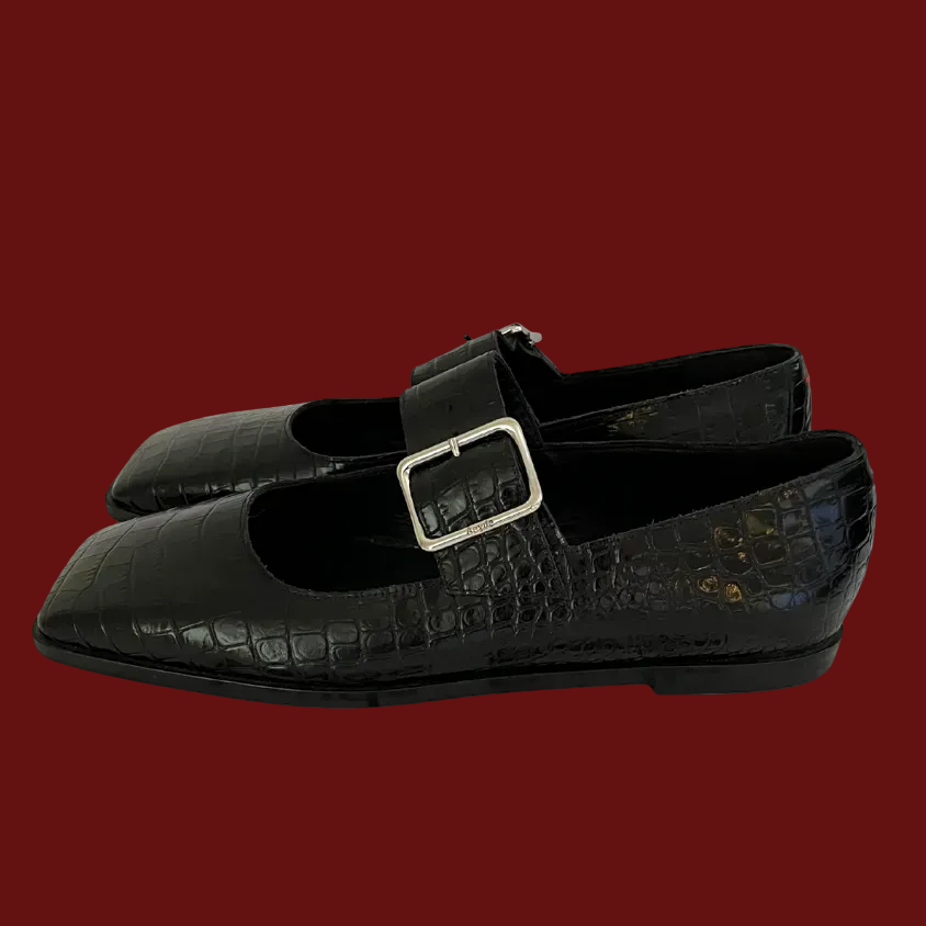 Aeyde SUNNY Croc-effect Mary Jane Ballet Flats Size 37.5/AU6.5.