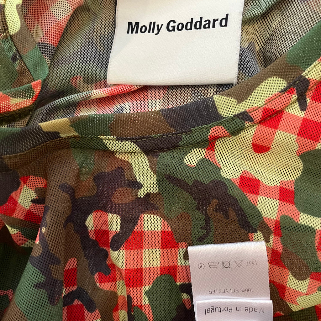 Molly Goddard FREDDIE Camo Gingham Print Mesh Top In Green.