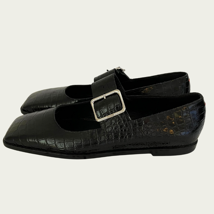 Aeyde SUNNY Croc-effect Mary Jane Ballet Flats Size 37.5/AU6.5.