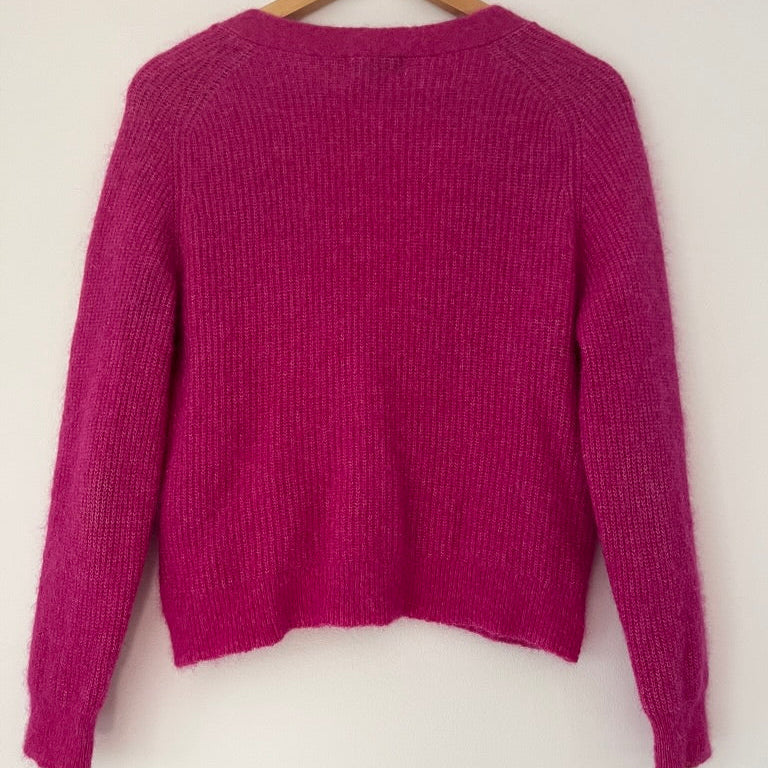 Ganni Wool Cardigan in Magenta.