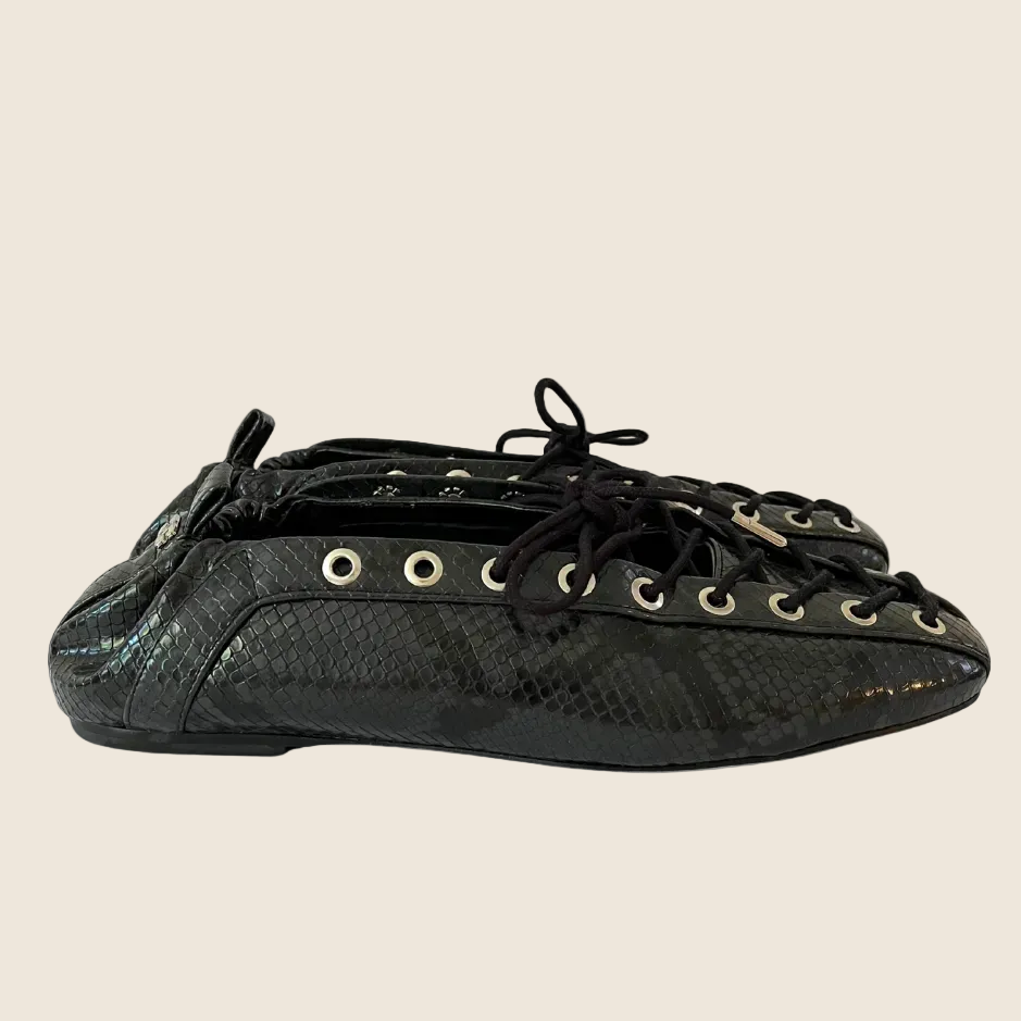 Ganni EYELET Lace Up Ballet Flats Size 39.
