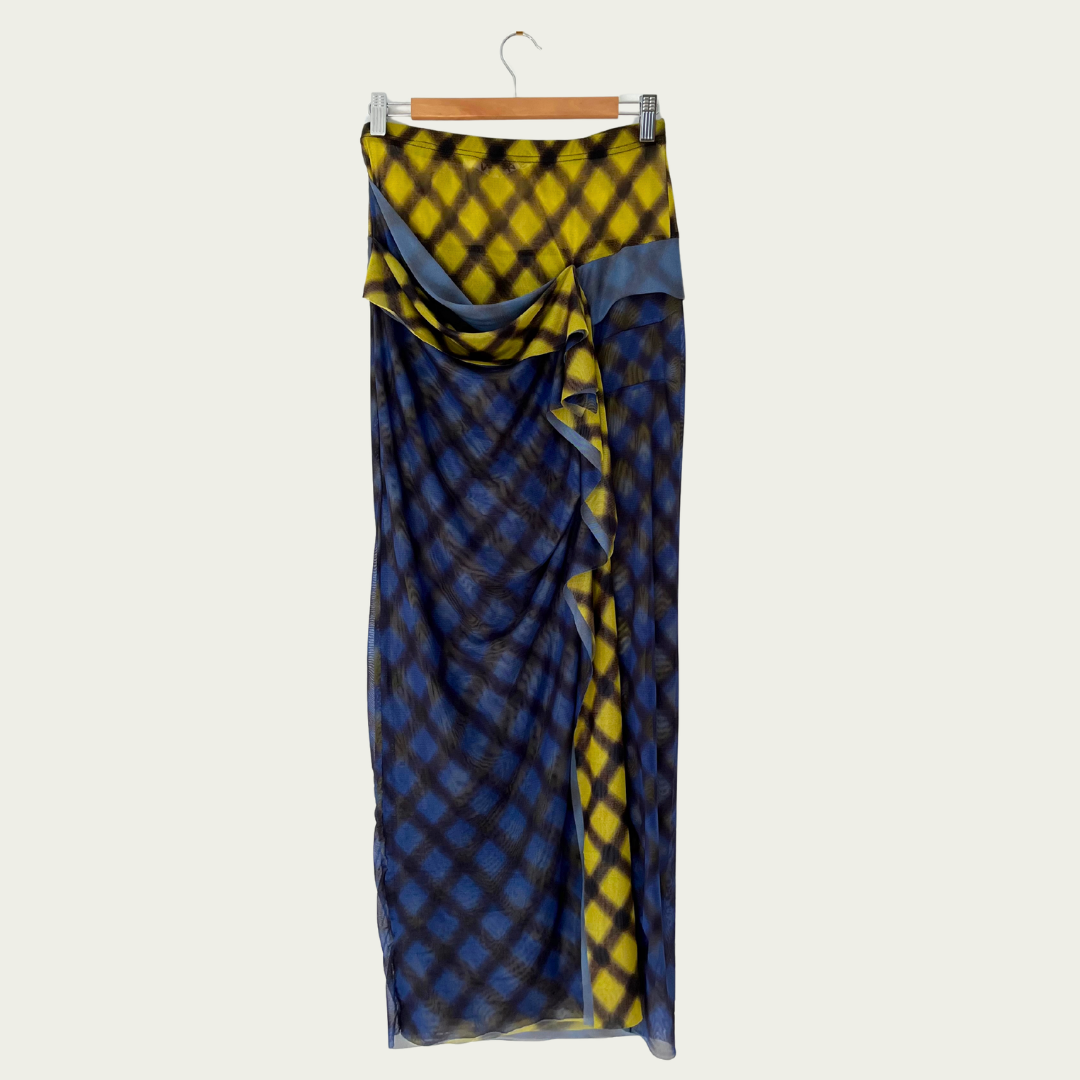 Verner Gather Mesh Skirt in Plaid Size M.