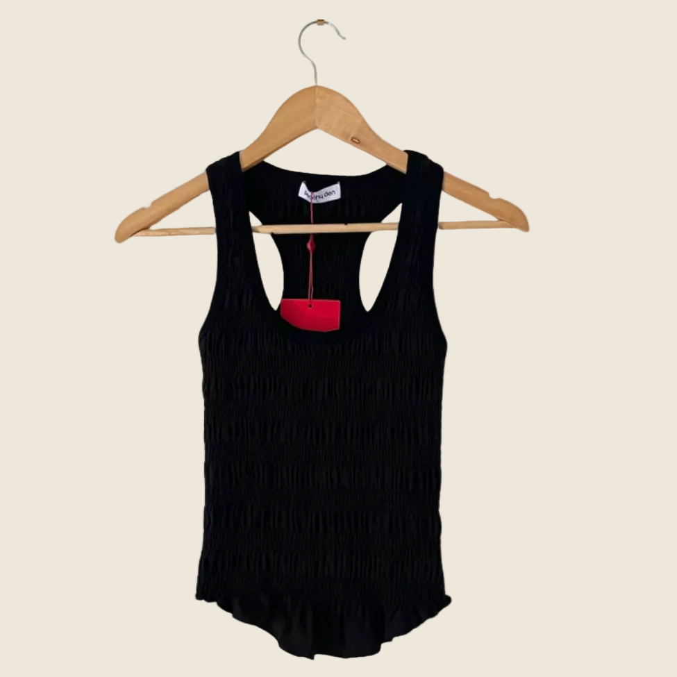 Peachy Den BNWT DEBA Shirred Tank in Onyx Size S.