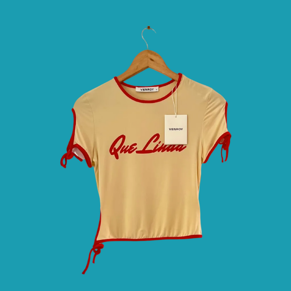 Venroy BNWT CONTRAST Jersey Tee in Dusty Yellow/Red Que Linda.