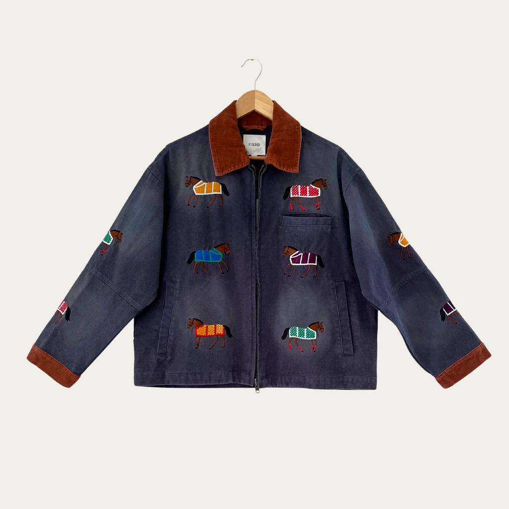 Found BNWT HORSE Embroidered Work Jacket in Faded Navy.