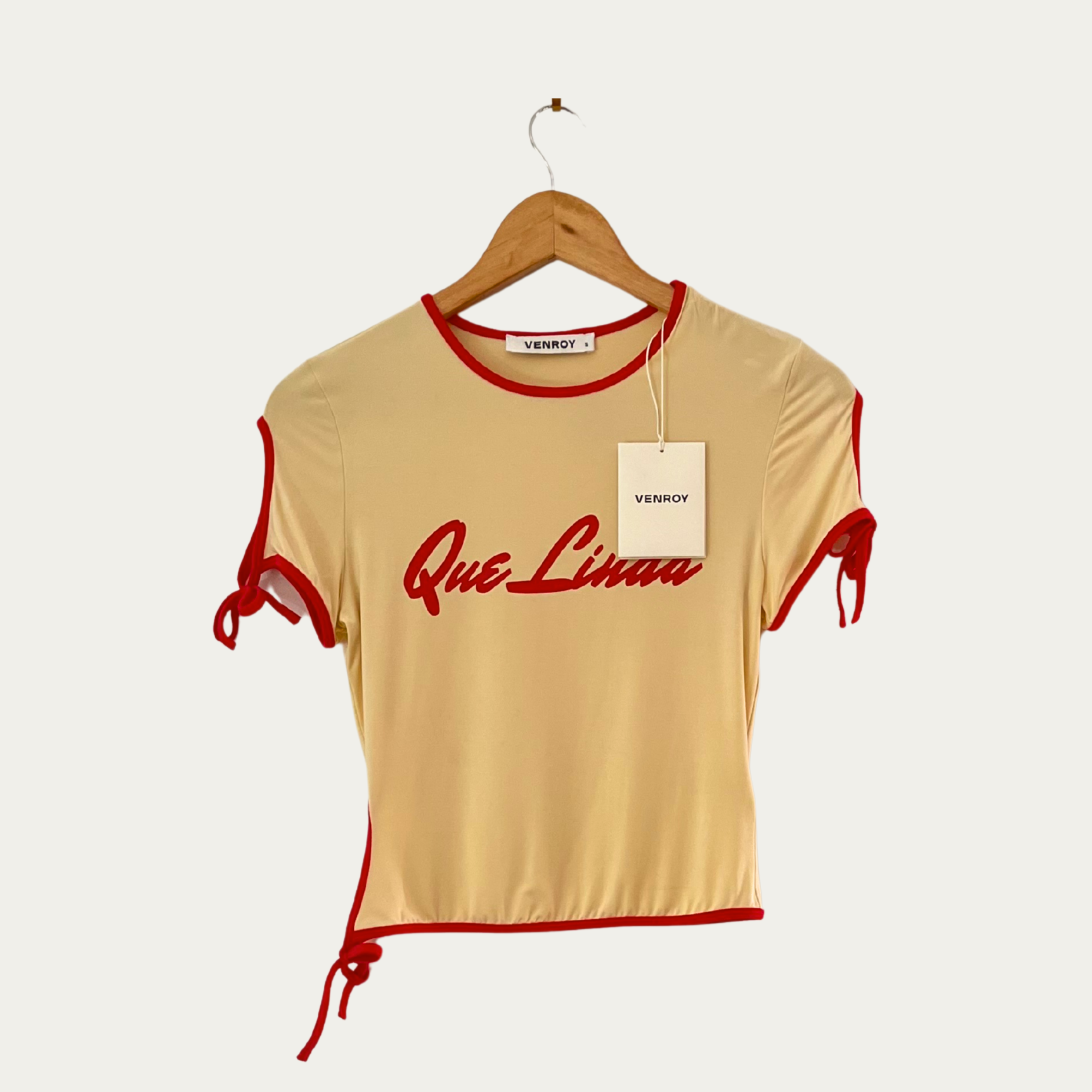 Venroy BNWT CONTRAST Jersey Tee in Dusty Yellow/Red Que Linda.