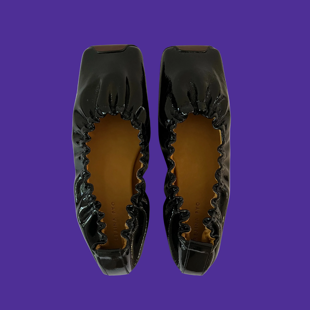Rejina Pyo PATENT Leather Ballet Flats in Brown.