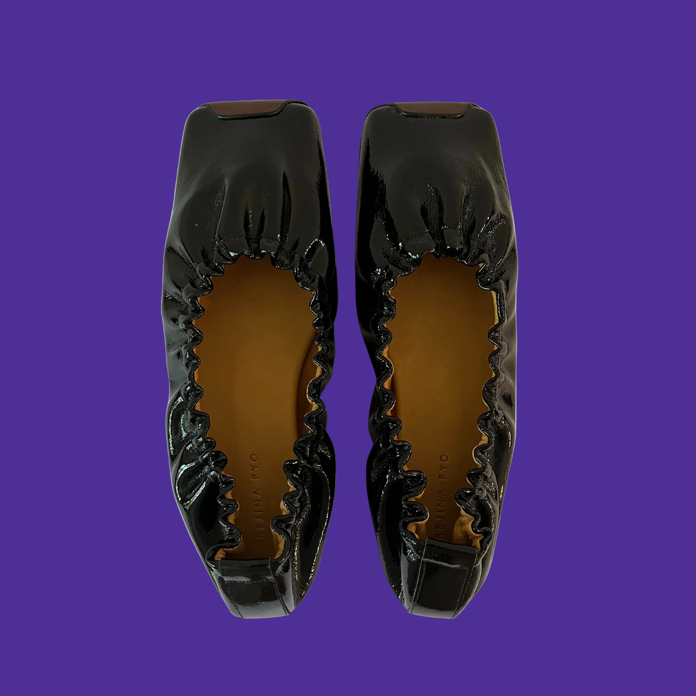 Rejina Pyo PATENT Leather Ballet Flats in Brown.