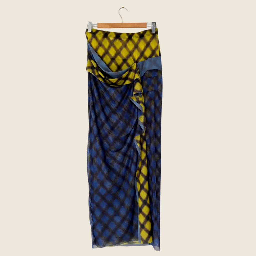 Verner Gather Mesh Skirt in Plaid Size M.