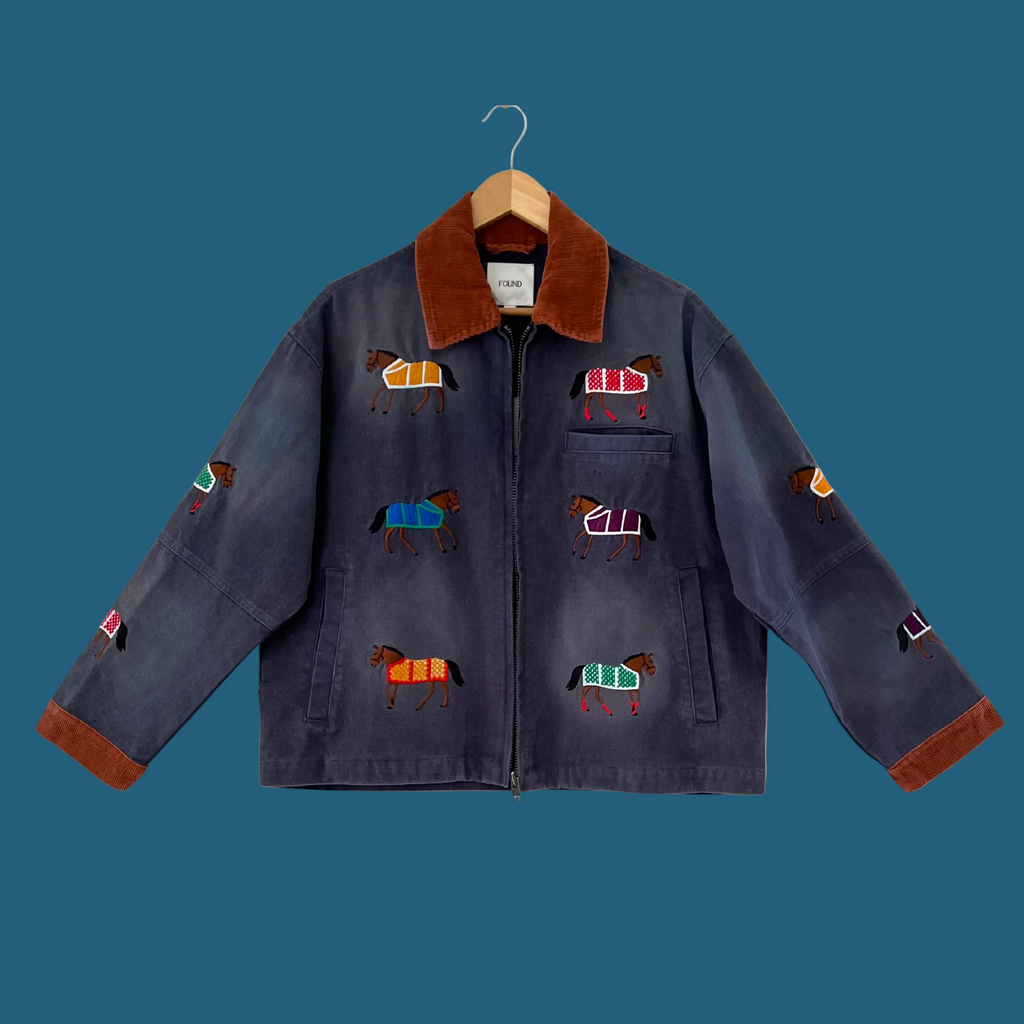 Found BNWT HORSE Embroidered Work Jacket in Faded Navy.